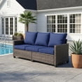 thumbnail image 3 of Orithm 3-Seat Navy Blue Patio Wicker Couch, High Back Outdoor Rattan Sofa with 4.3" Thick Cushion, Steel Frame Weather Resistant Patio Furniture for Backyard Garden, 3 of 9