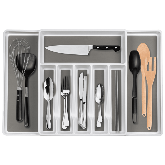 Eltow White Expandable Kitchen Drawer Organizer for Cutlery and Utensils