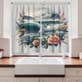 thumbnail image 2 of Ambesonne Nautical Kitchen Curtains, Sailboat in Rose Wreath, 55"x24", Teal Salmon and Slate Blue, 2 of 3