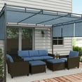 thumbnail image 2 of 5-Piece Patio Furniture Set with PE Rattan Three-Seater Sofa, Armchairs, Footstools, Cushions, Deep Coffee, 2 of 7