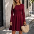 thumbnail image 4 of ZHYou Women Long Sleeves A-Line Mini Dresses Crew Neck Flowy High Waist Flare Swing Dresses for Big Women,Wine,Size M, 4 of 8
