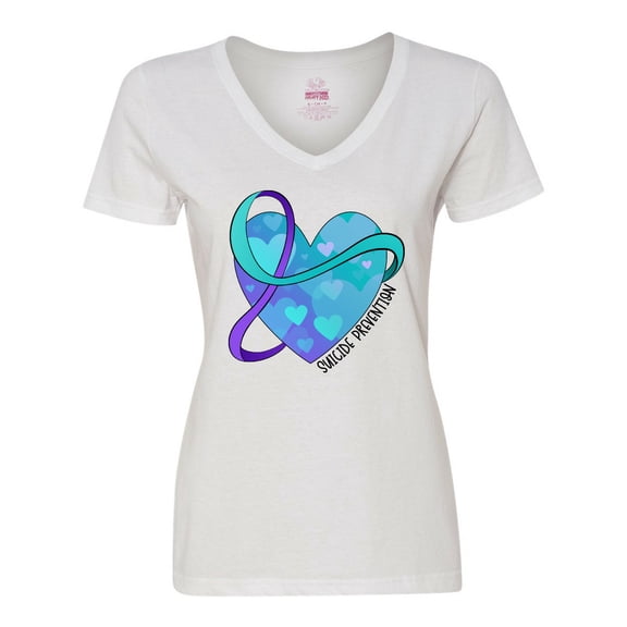 Inktastic Suicide Prevention Awareness Purple and Teal Heart Ribbon Women's V-Neck T-Shirt