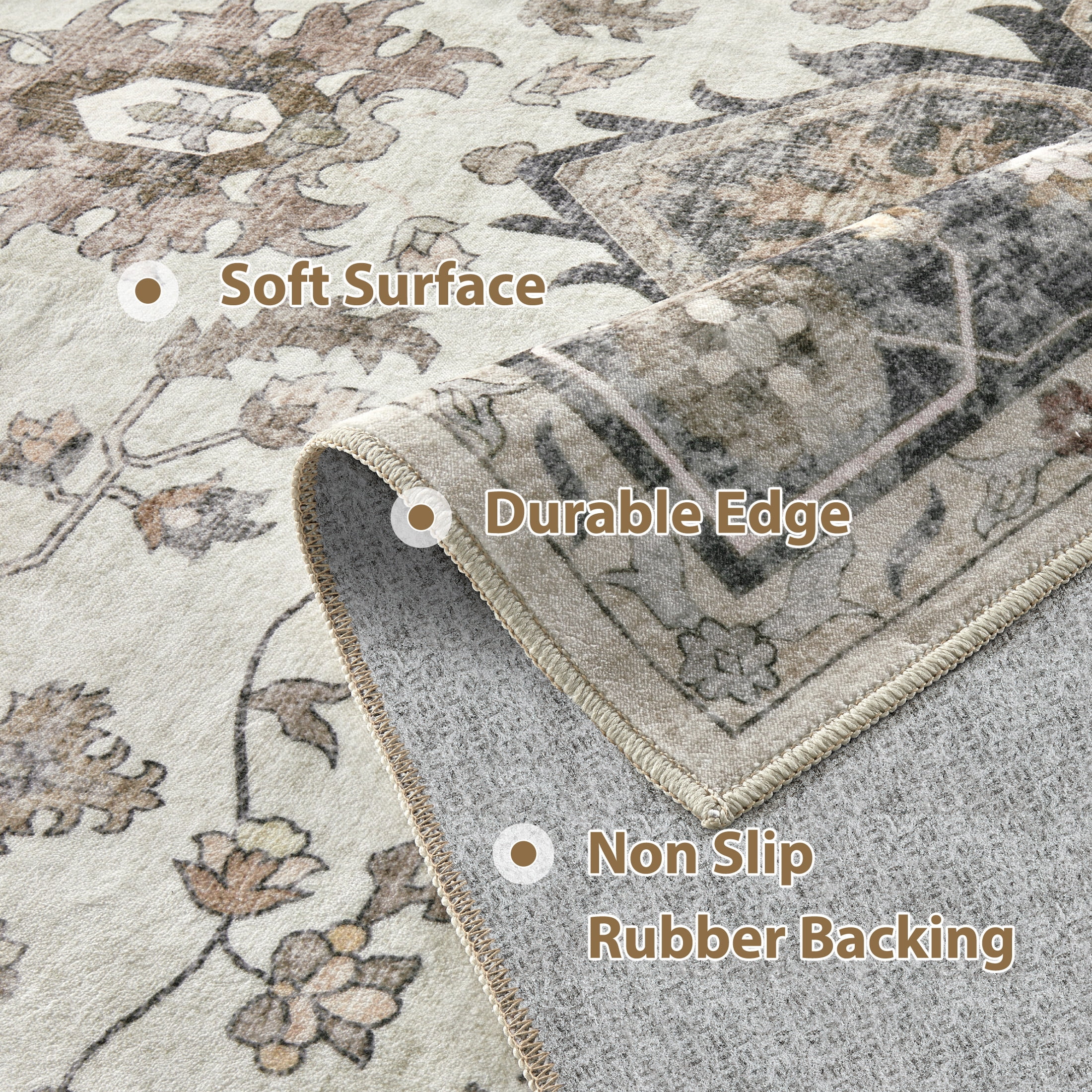 Uermei 9'x12' Large Area Rug for Living Room: Non-Slip Washable Stain Resistant Foldable Carpet for Bedroom Dining Room Office Home Decor - Beige Blue