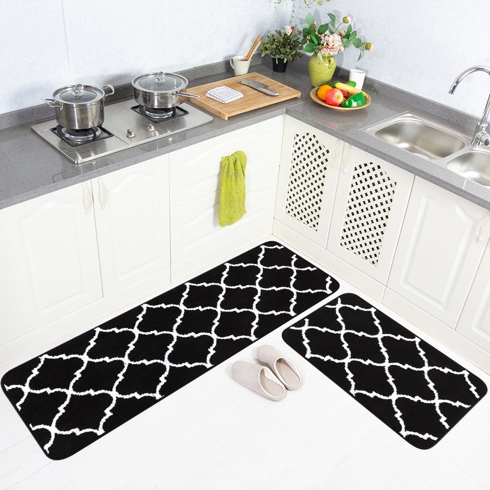 Carvapet 2 piece bath mat Black bathroom rug set Moroccan Trellis,20