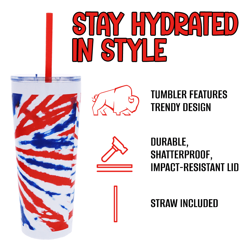 Silver Buffalo Patriotic Tye Dye Double Walled Stainless Steel Tumbler with Straw, 22 fl oz, 2-Pack