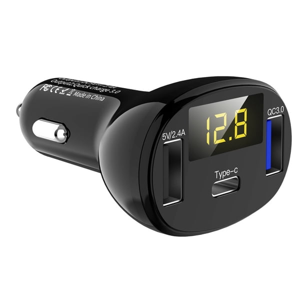 Cargador de coche Adaptador de carga de teléfono Pantalla digital Cargador de coche Voltímetro Accesorio automotriz AweSitey EL001197-00B