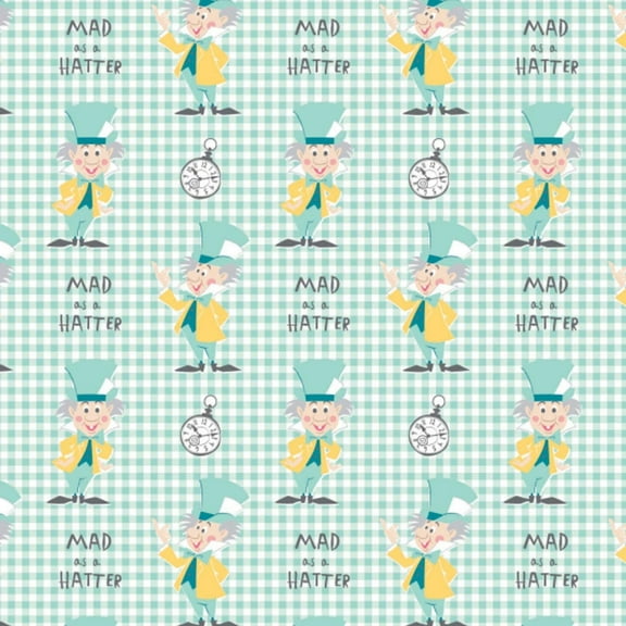 Disney Alice in Wonderland Mad as a Hatter Turquoise 100% Cotton Sold by The Yard