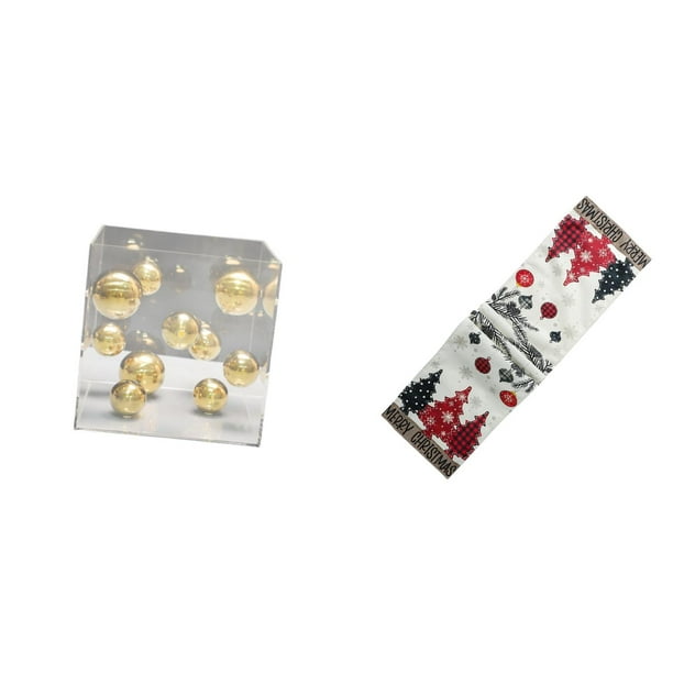 Adorno De Mesa De Bola Acrílica Transparente Para El Hogar, La Oficina, Estantes O Vitrinas. Incluye Camino De Mesa Navideño, Bufanda Para Tocador Y Mantel Reutilizable De Invierno Para