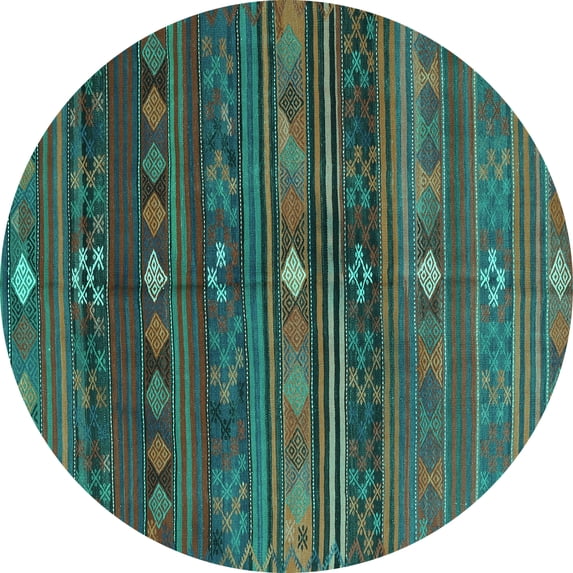 Ahgly Company Indoor Round Abstract Turquoise Blue Contemporary Area Rugs, 5' Round