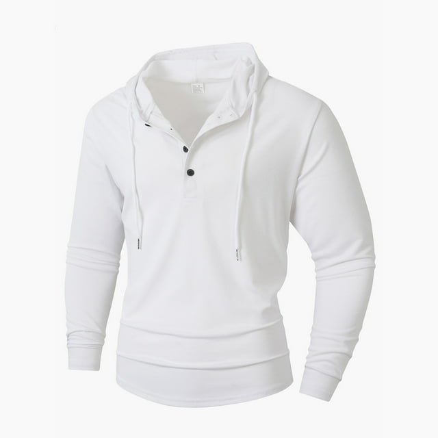 Lmnyox Casual Hoodies for Men Lightweight Long Sleeve Button Drawstring Sweatshirts Solid Workout Pullover