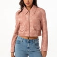 thumbnail image 2 of SWSMCLT Women's Short Moto Jacket Collared Slim Fit Crop Jackets Zip Up Motorcycle Coat Long Sleeve Suede Vegan Leather Fall Pockets Peach 8-10, 2 of 5