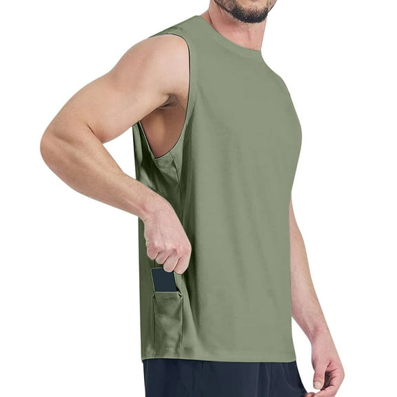 asjyhkr Mens Mesh Tank Tops Lightweight Running Gym Athletic Shirts Sleeveless Crew Neck Shirts With Pockets