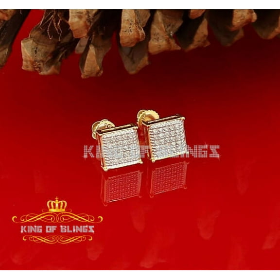King of Bling's Real 10k Yellow Gold with 0.15CT Real Diamonds Men's/Women's Square Stud Earring