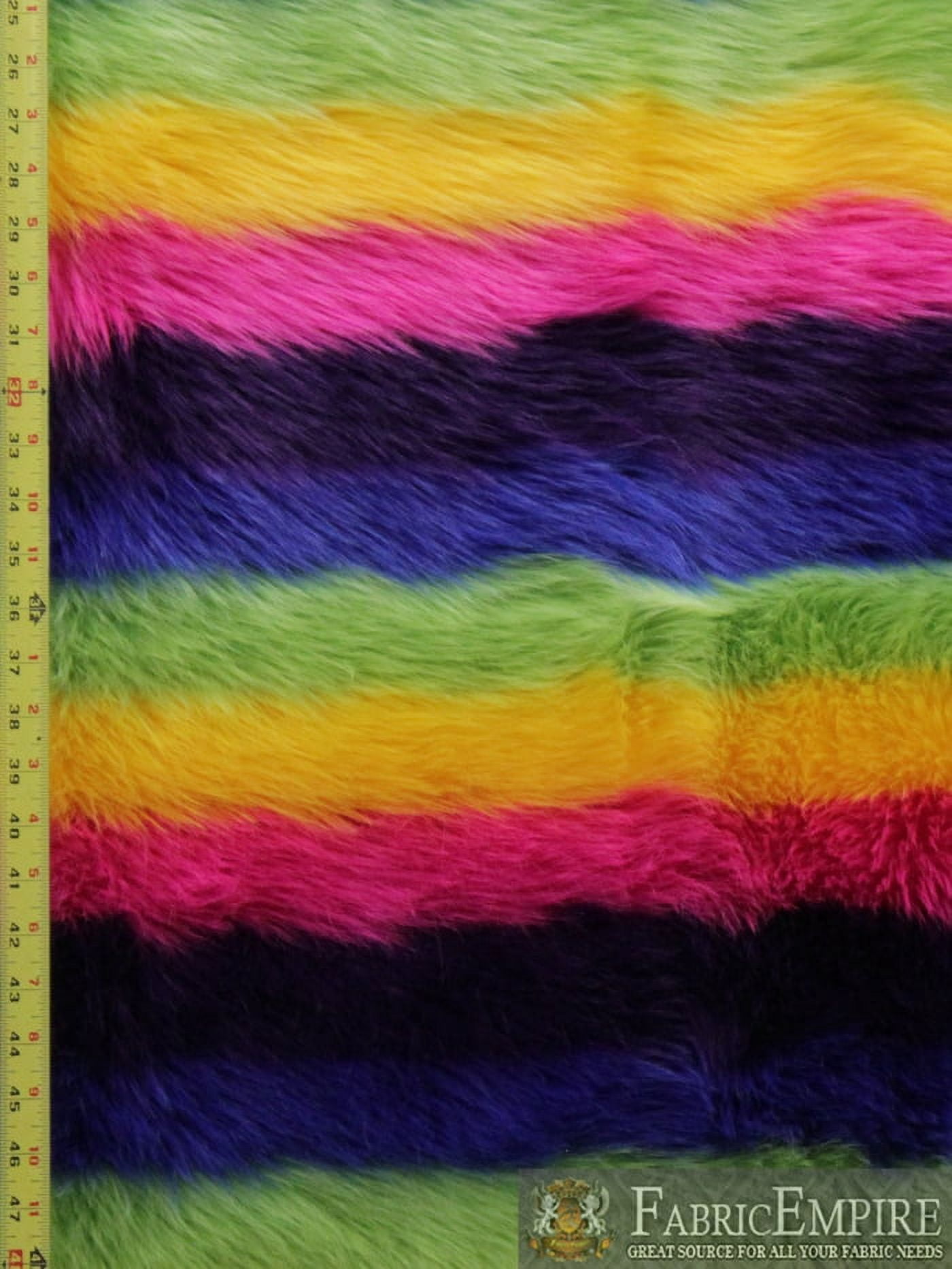 Faux Fur Long Pile SHAGGY RAINBOW Vertical Stripes Fabric / 60" Wide / Sold by the Yard