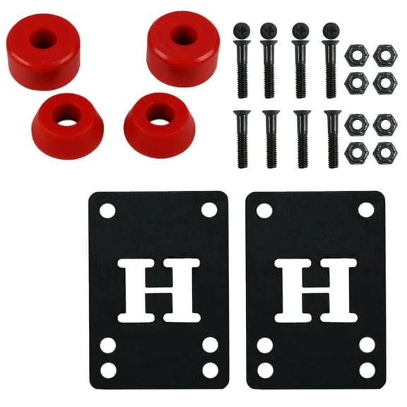Skateboard Bushings Med 96 (for 2 trucks)   Riser Pads and 1" Phillips Hardware