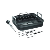 Motion 16 x 14 in. 6. 7 Qt. Aluminum Roasting Pan Nonstick in Black