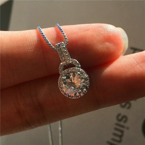 2Ct Round Cut Lab Created Diamond Halo Women's Pendant 14k White Gold Plated