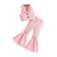 thumbnail image 2 of MKOSPLRT 2-Piece Girls' Party Set 3-8Y Notch Collar Vest Bow Dress Flare Pants Solid Casual Dressy Wedding Outfit Kids Blazer Suits, 2 of 7
