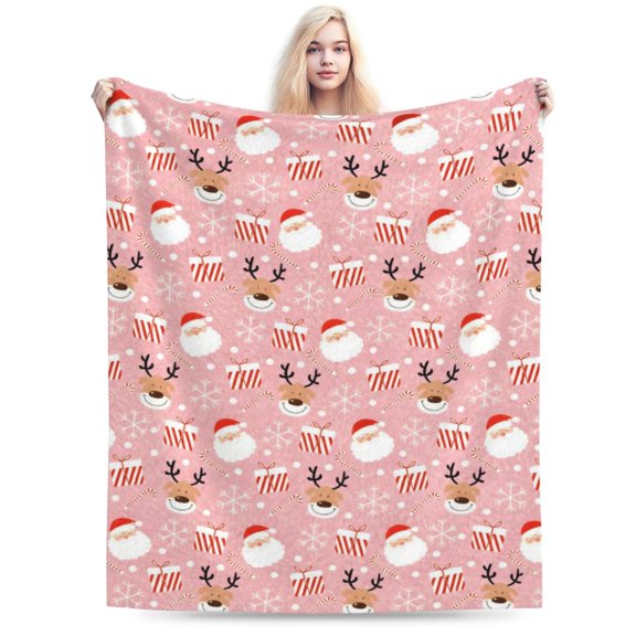 Pink Santa Christmas Blanket Cute Soft Warm Lightweight Blanket for Sofa Bed Gift Decor 50x40