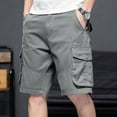 thumbnail image 5 of Ramiter Workout Shorts Male Summer Cargo Pants Button Solid Color Pocket Tether Plus Size Mid Wash Shorts,Gray, 5 of 5