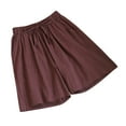 thumbnail image 6 of Htigea Women's Bermuda Shorts Solid Summer Elastic Waist Drawstring Shorts Casual Straight Leg Short Pants with Pockets Baggy Linen Shorts for Women Time Limited Sale Coffee M, 6 of 6