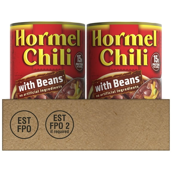 HORMEL Chili with Beans Canned Chili, Beef, No Artificial Ingredients, Shelf-Stable, 15 oz Steel Can (4 Pack)