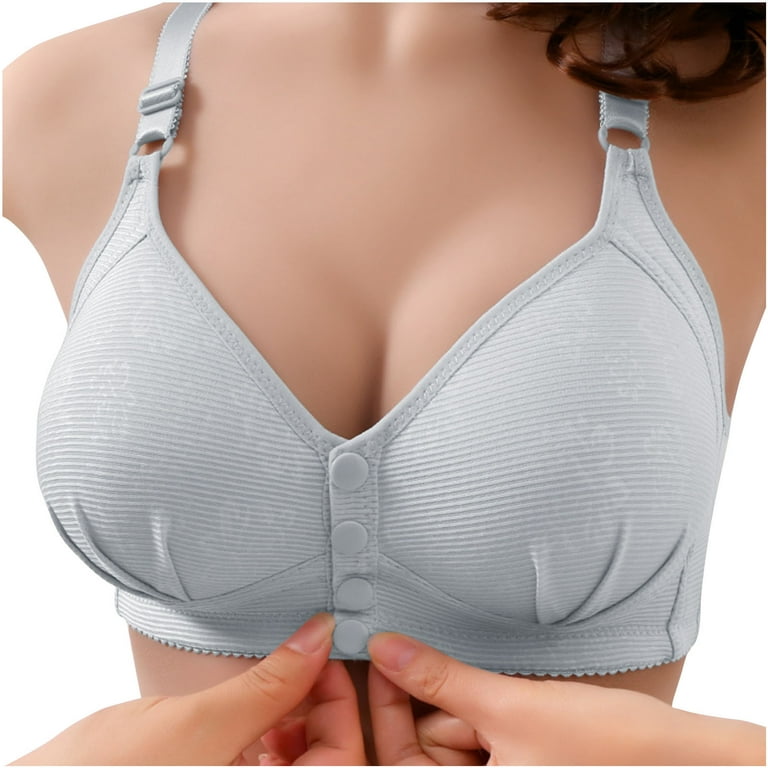 Bigersell Front Closure Bras for Seniors, Daisy Bras for Older Women  Wire-Free Bra Front Button Closure Convenient Snap Front Sleep Bra  Comfortable Easy Close Sports Bras Style-D18, Q-Blue 44B 