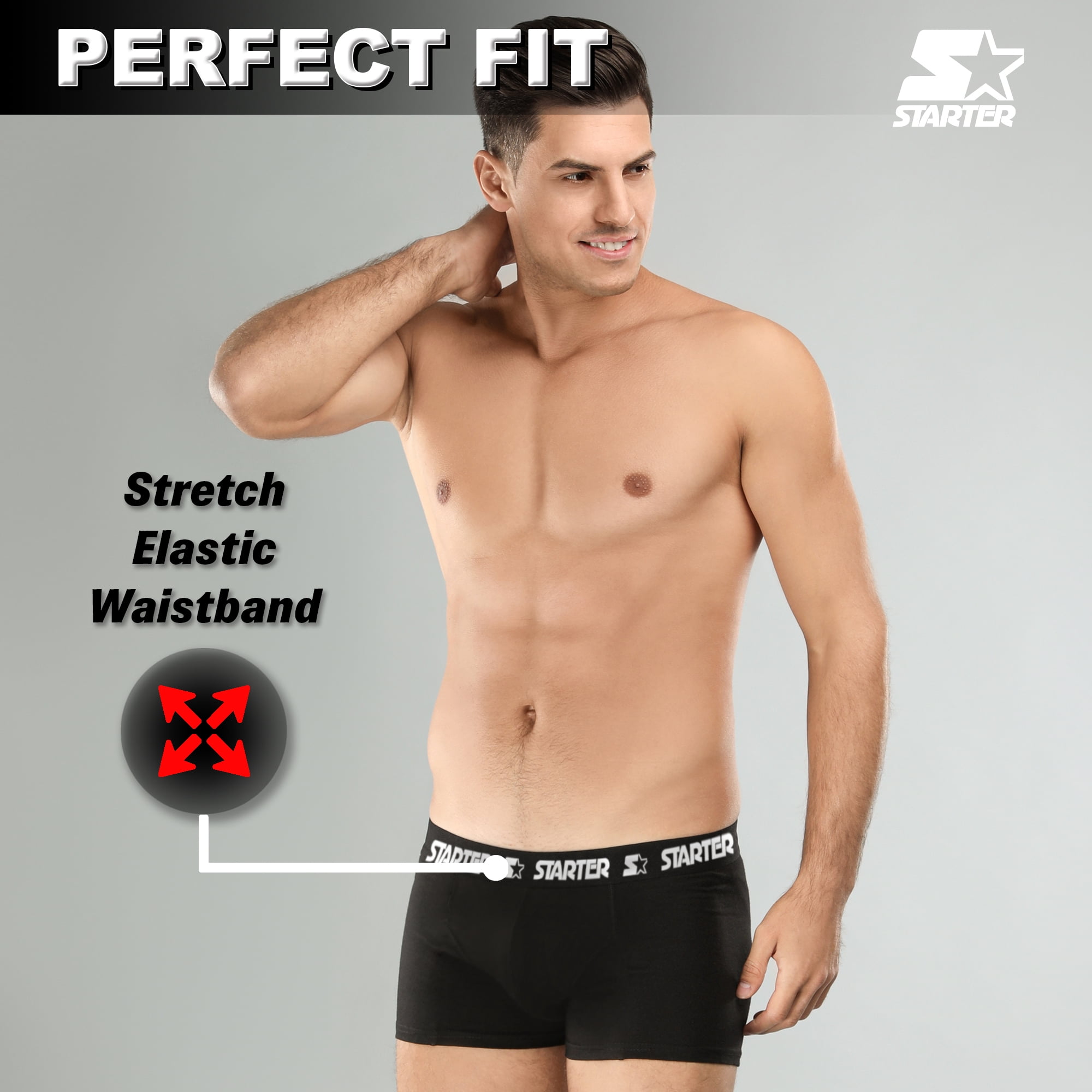 Starter Men’s Breathable Cotton Underwear Boxers, Black (6 Pack)