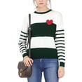 thumbnail image 5 of MODA NOVA Junior's Striped Color Block Crew Neck Knitted Sweater Beige Green M, 5 of 5