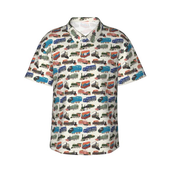 Teaboi Train for Men's Short Sleeve Hawaiian Shirt, Button Down Shirt for Beach Vacation,Small