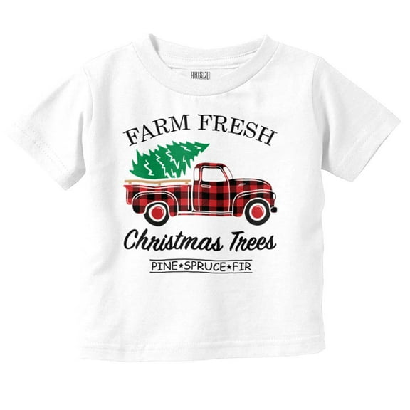 Farm Fresh Christmas Tree Plaid Truck Toddler Baby Graphic T Shirt Brisco Brands 6M