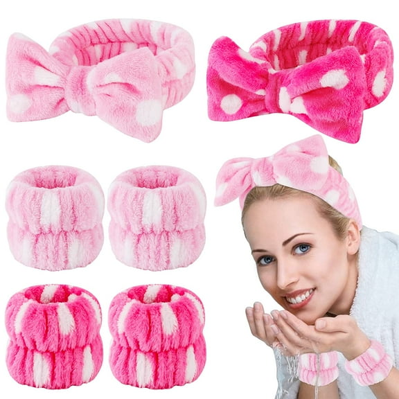 Microfiber Wrist, 6 Pcs Spa Headband Face Wash Headband and Wristband Set, Bow Hair Band Makeup Headband with Wristband Set, Wrist Wash Bands, Face Wash Wristbands for Washing Face