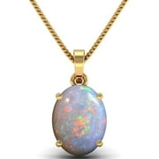 Natural Certified White Australian Fire Opal Stone Pendant Necklace, October Birthstone Pendant, 14k Yellow Gold Pendant with free chain