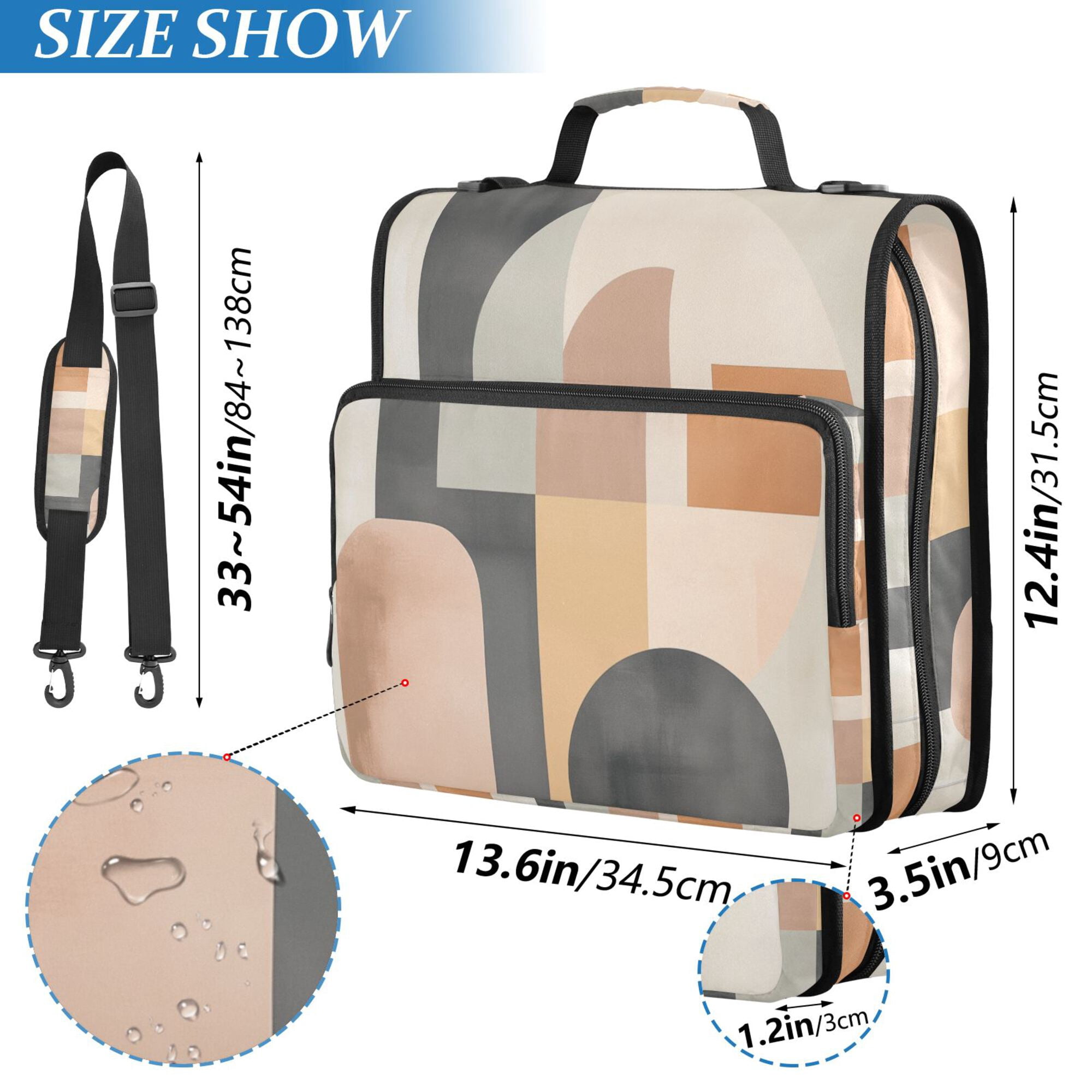 FORMRS Zipper Binder with Shoulder Strap 2-inch Ring 500 Sheet Capacity File Bag, Abstract Shapes