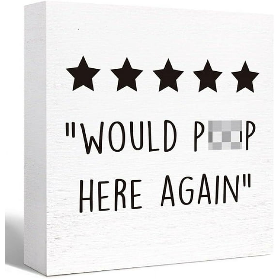 Zomyto 5"x5" Funny Bathroom Wood Sign Would Poop Here Again Wood Block Sign