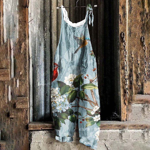 LSLJS Femmes Dames Imprimé Été Sans Manches Dos Nu Ample Long Combinaisons Barboteuses Combinaison, One Piece Combinaisons Cadeaux pour Femmes