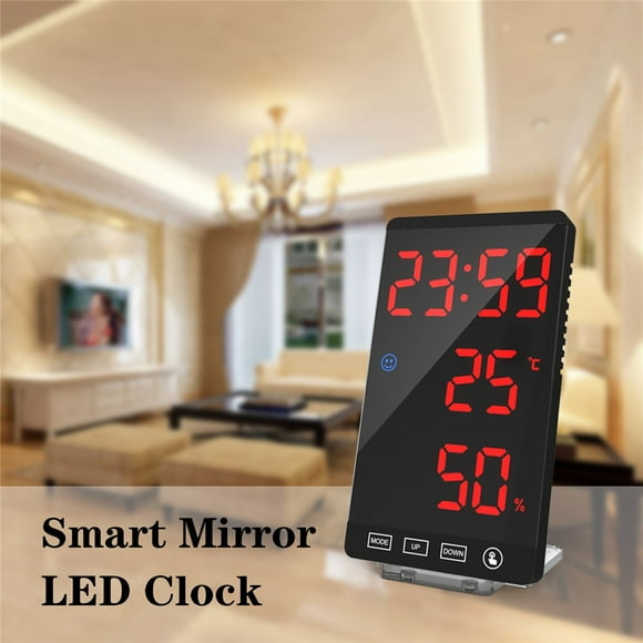 EGNMCR Alarm Clock Wall Clock Digital Alarm Clock LED Mirror Clocks Table Clock With Weather Temperature Alarm Clock