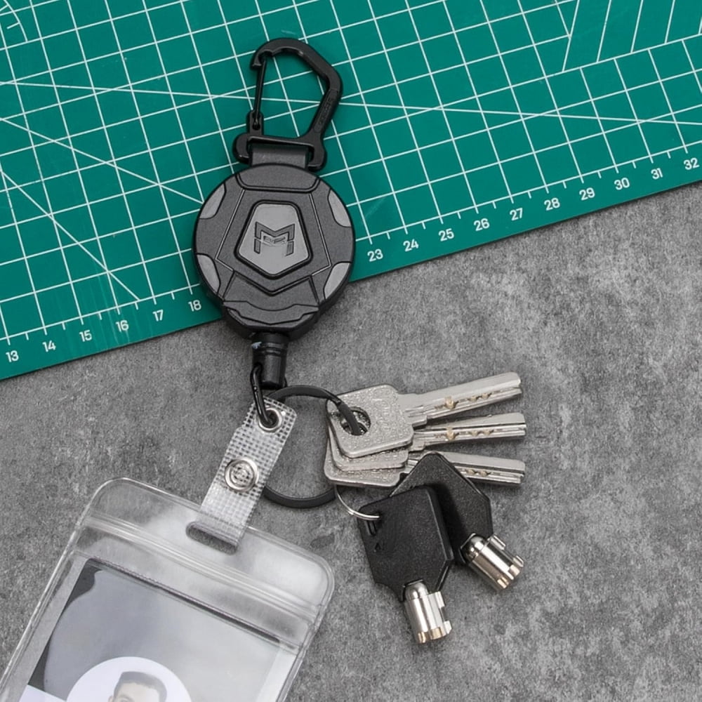 Retractable Keychain, Heavy Duty Carabiner Badge Holder, Tactical ID Badge Reel with 31.5” Steel Retractable Cord, 8.0 oz