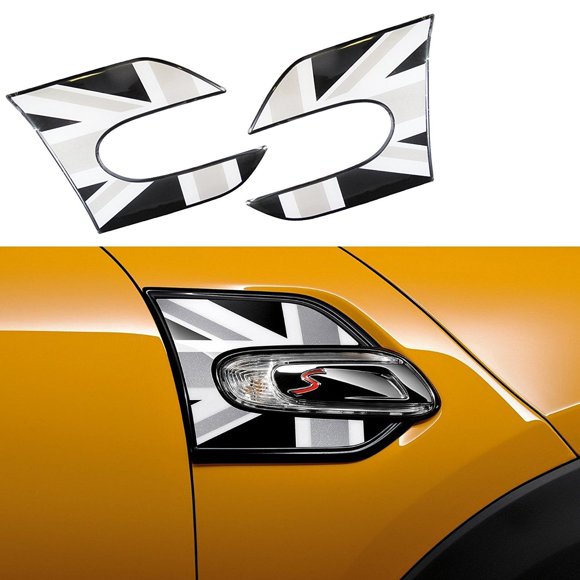 Xotic Tech 2X Side Exterior Fender Scuttles Union Jack Style Decal Stickers Replacement Decoration Accessories Compatible with Mini Cooper F55 2015+ F56 2014+(Black)