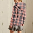 thumbnail image 3 of Women's Fleeze Lined Color Block Checkered Jacket Winter Full Zip Up Hooded Plaid Warm Shacket Coat with Pockets, 3 of 5