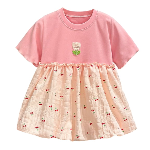 Mnyotv Short Sleeve Floral Printed Dresses Toddler Baby Girl Summer Clothes Casual Beach Vacation Outfits Size 5-6Y