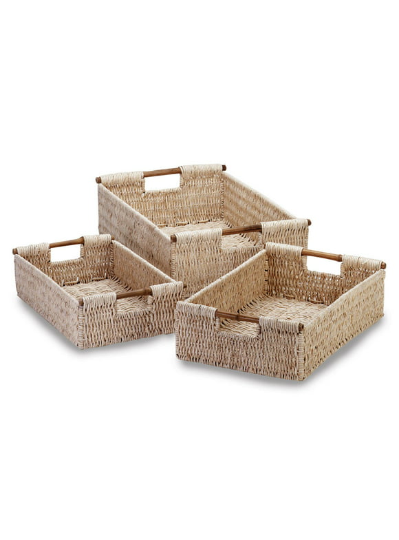 Zingz & Thingz Rectangular Corn Husk Nesting Baskets - 21" - Beige - Set of 3