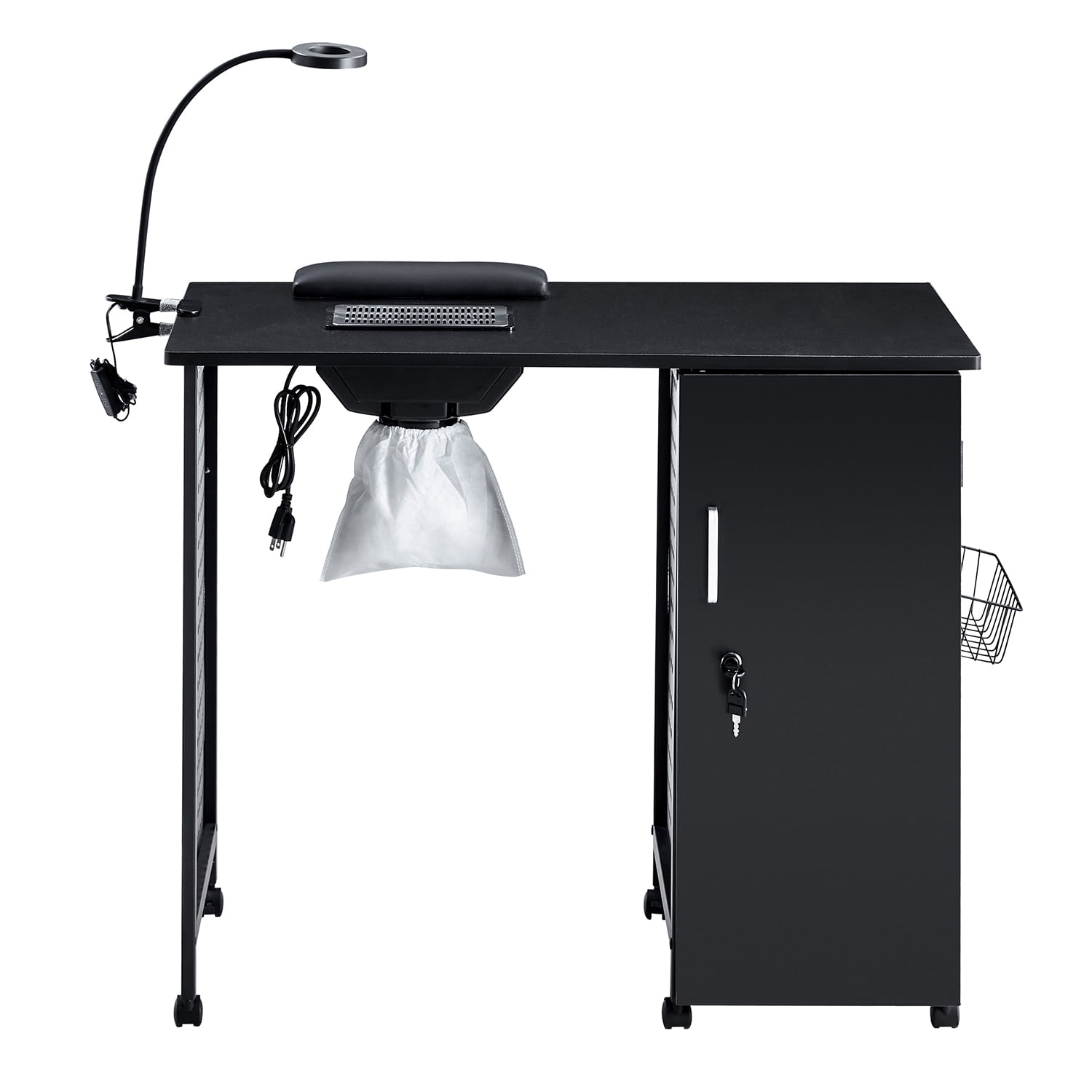 Kadyn 39" Manicure Table Nail Desk, Beauty Spa Salon Workstation w/ Wrist Rest, Lockable Cabinets,LED Lamp,Electric Downdraft Vent,Black Kadyn 39" Manicure Table Nail Desk, Beauty Spa Salon Workstation w/ Wrist Rest, Lockable Cabinets,LED Lamp,Electric Downdraft Vent,Black
