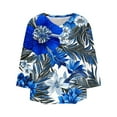 thumbnail image 5 of Plus Size Floral Print Tops for Women Trendy Casual V Neck Graphic Tee Tshirts Loose Fit 3/4 Sleeve Clothes (2XL, Blue), 5 of 6