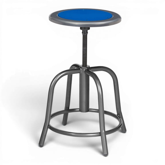 Vince Swivel Stool with Steel Seat, Grey Frame, Grey Seat with Dark Blue Center