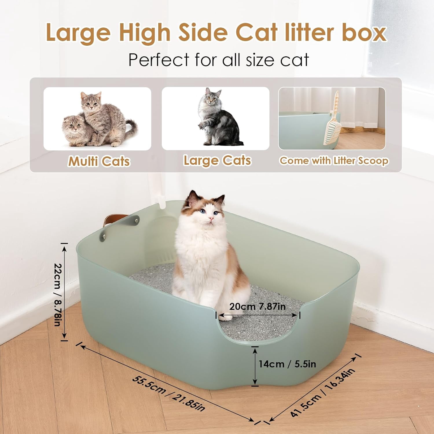 New Open Cat Litter Box with High Sides 22"L - Open Top Anti-Scratch  Plastic Pan for Large Cats, Rabbits & Pets (8.8"H, Gray/Beige/Purple/Blue)  - Walmart.com