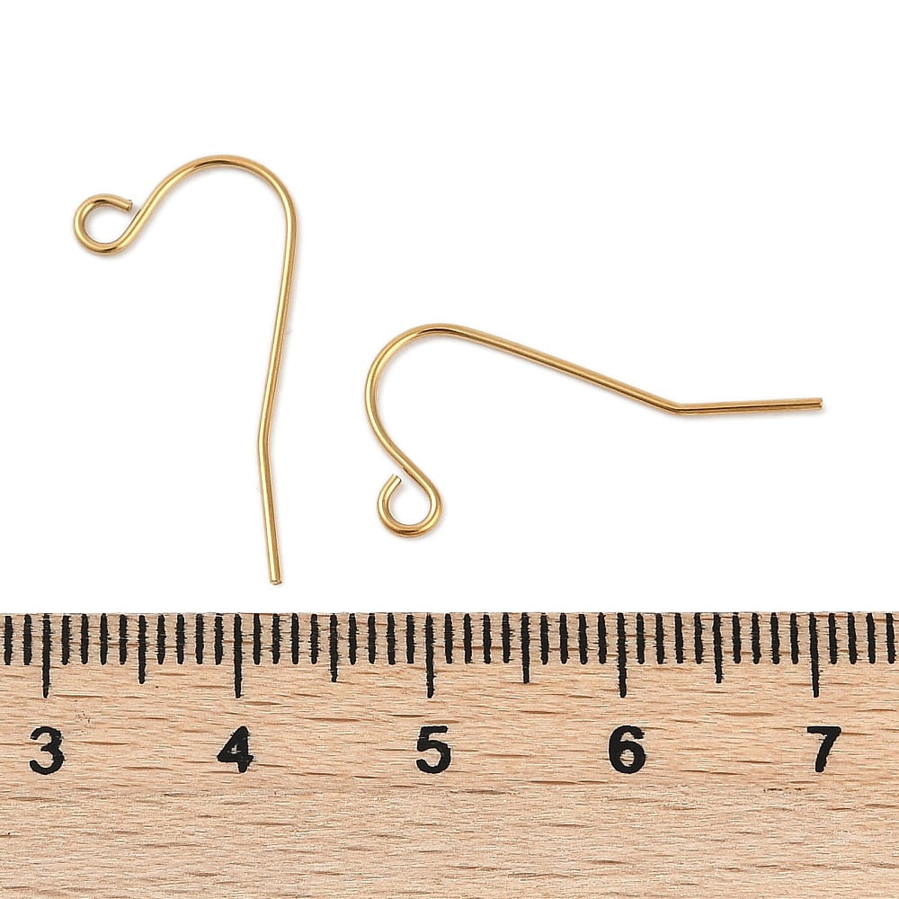 316L Surgical Stainless Steel Earring Hooks Ear Wire with Horizontal Loop Real 18K golden Plated 12x19mm Hole: 2mm 20 Gauge Pin: 0.8mm