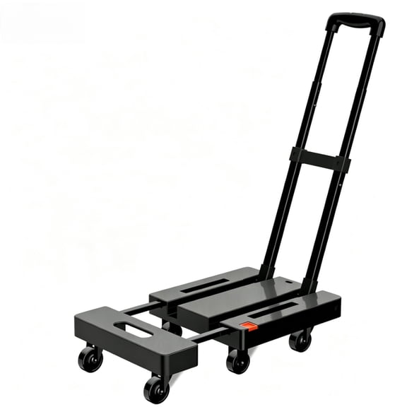 WFPXAMLZZMD Black Folding Hand Truck, 500 LB Heavy Duty Luggage Cart, Utility Dolly Platform Cart with 6 Wheels & 2 Elastic Ropes for Luggage, Travel, Moving, Shopping, Office Use