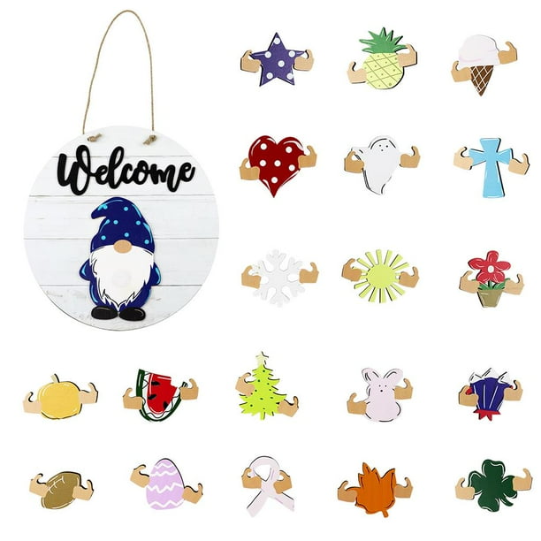 Bewildely Cartel de bienvenida de para puerta delantera, decoración de puerta, tablero colgante de Navidad con 19 pegatinas intercambiables Kits de decoración para fiestas Bewildely HA016021-00