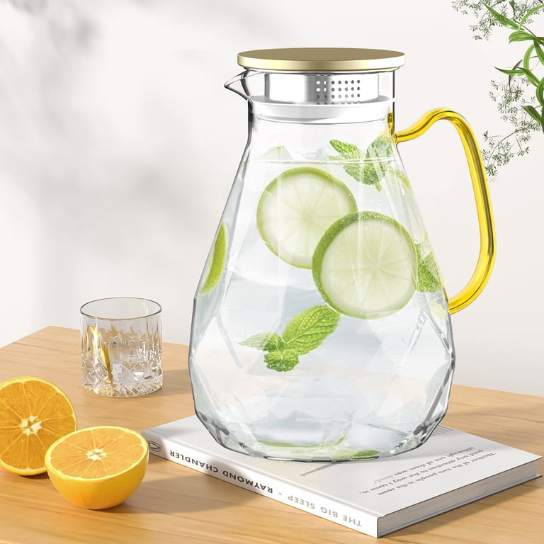 GPED 74oz Diamond-Cut Glass Pitcher with Gold Lid photo 2